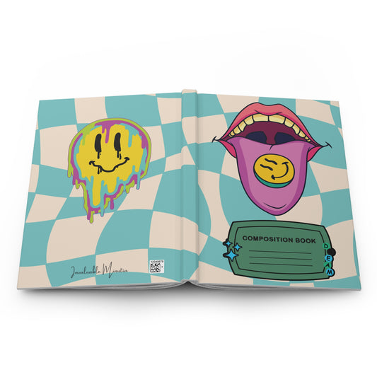 🌀 Trippy Smiley Matte Hardcover Premium Journal – Psychedelic Retro Composition Book