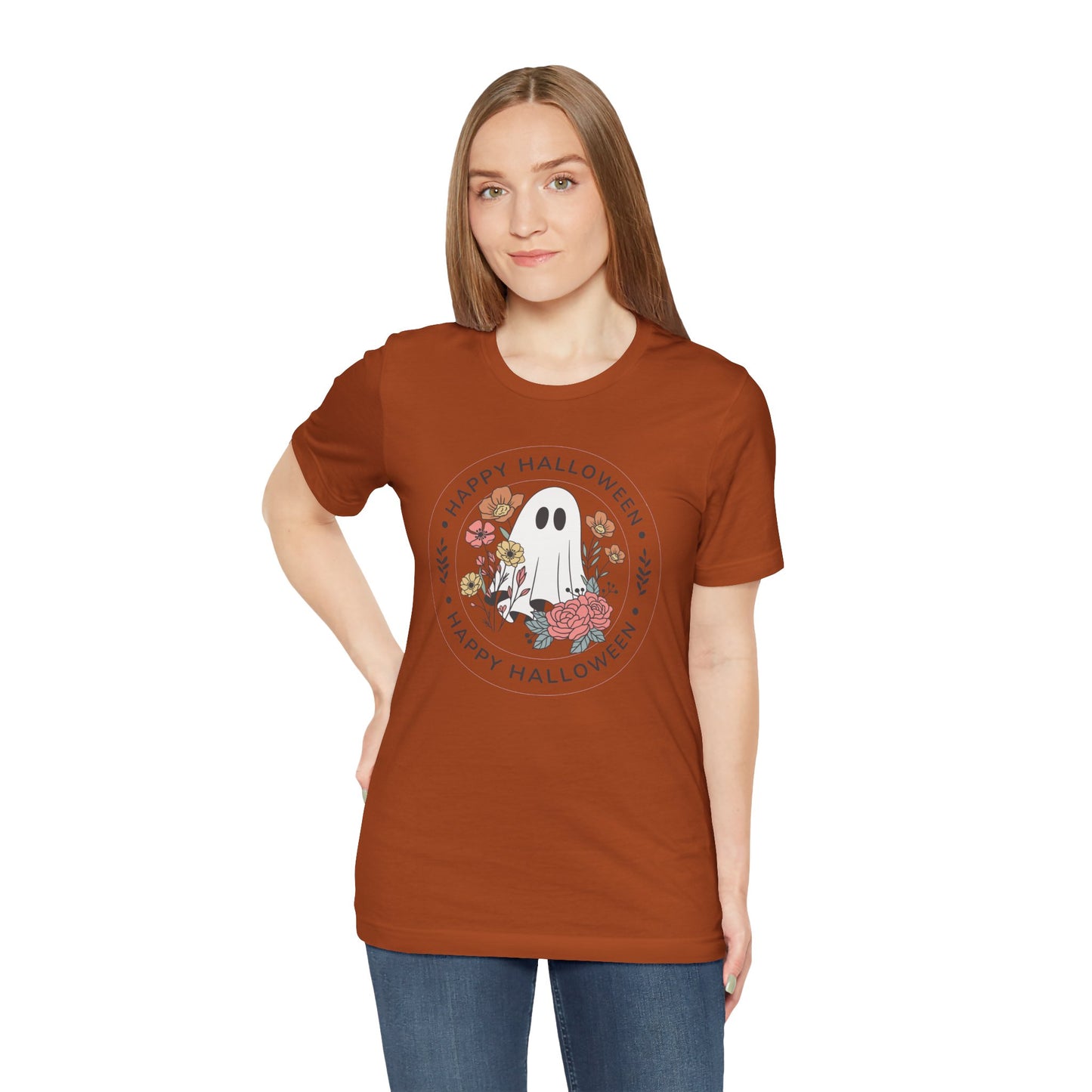 Happy Halloween Floral Ghost Tee – Bella+Canvas 3001
