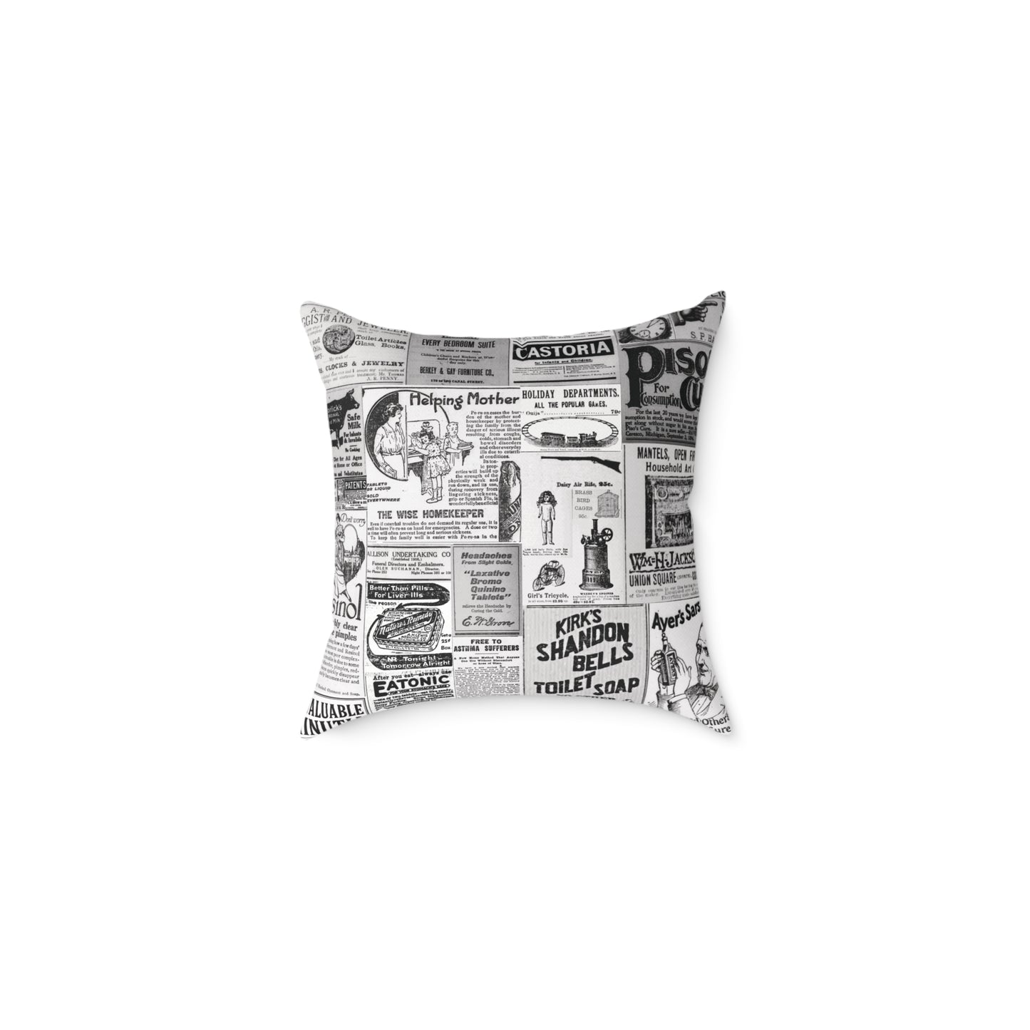 Occult Americana β 1800s Vintage Newspaper Ads Collage Art - Canvas Throw Pillow Version 2
