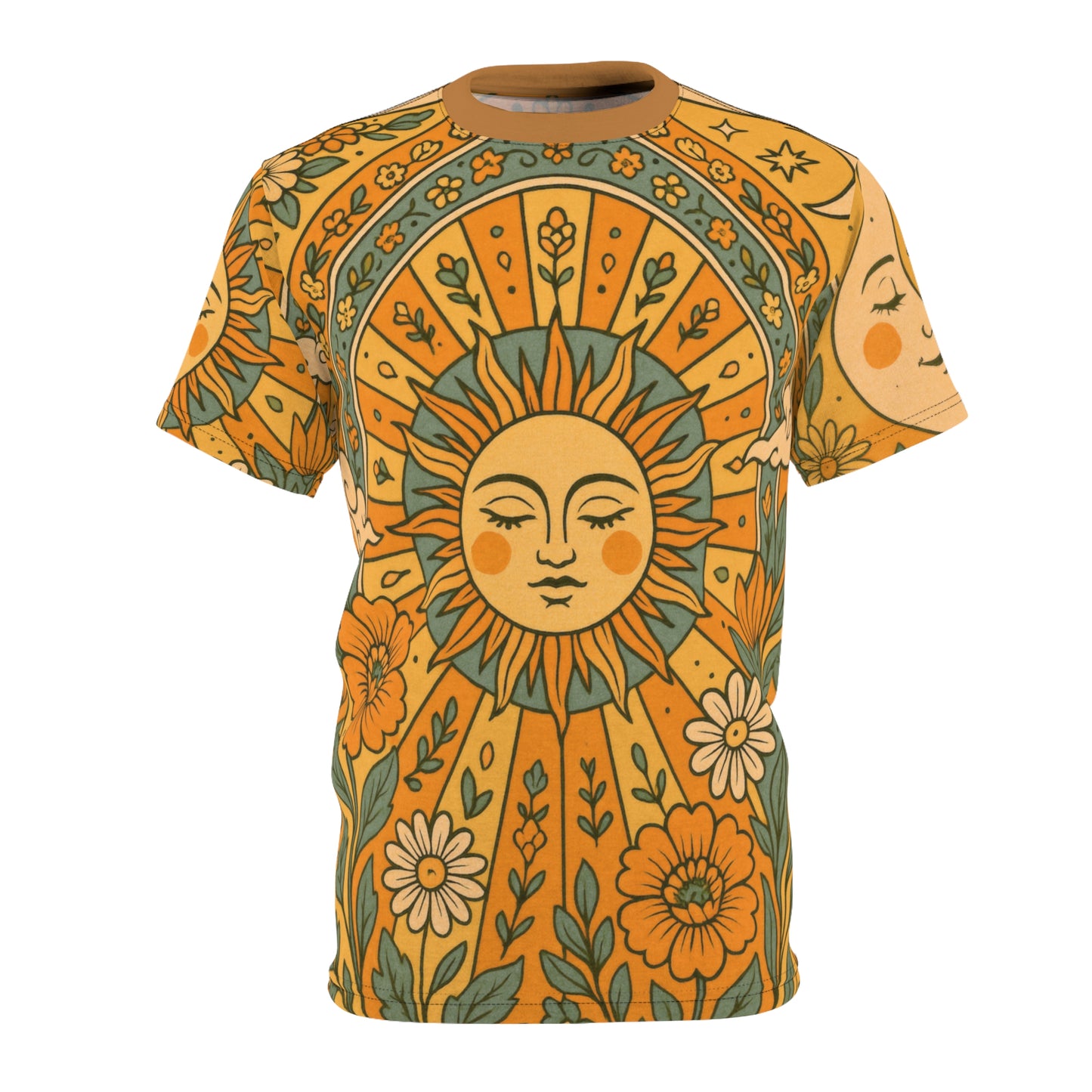 Sun & Moon Boho Vibes Unisex Cut & Sew Tee | AOP Shirt, Boho Style Tee, Perfect for Summer, Gift for Nature Lovers, Festival Wear