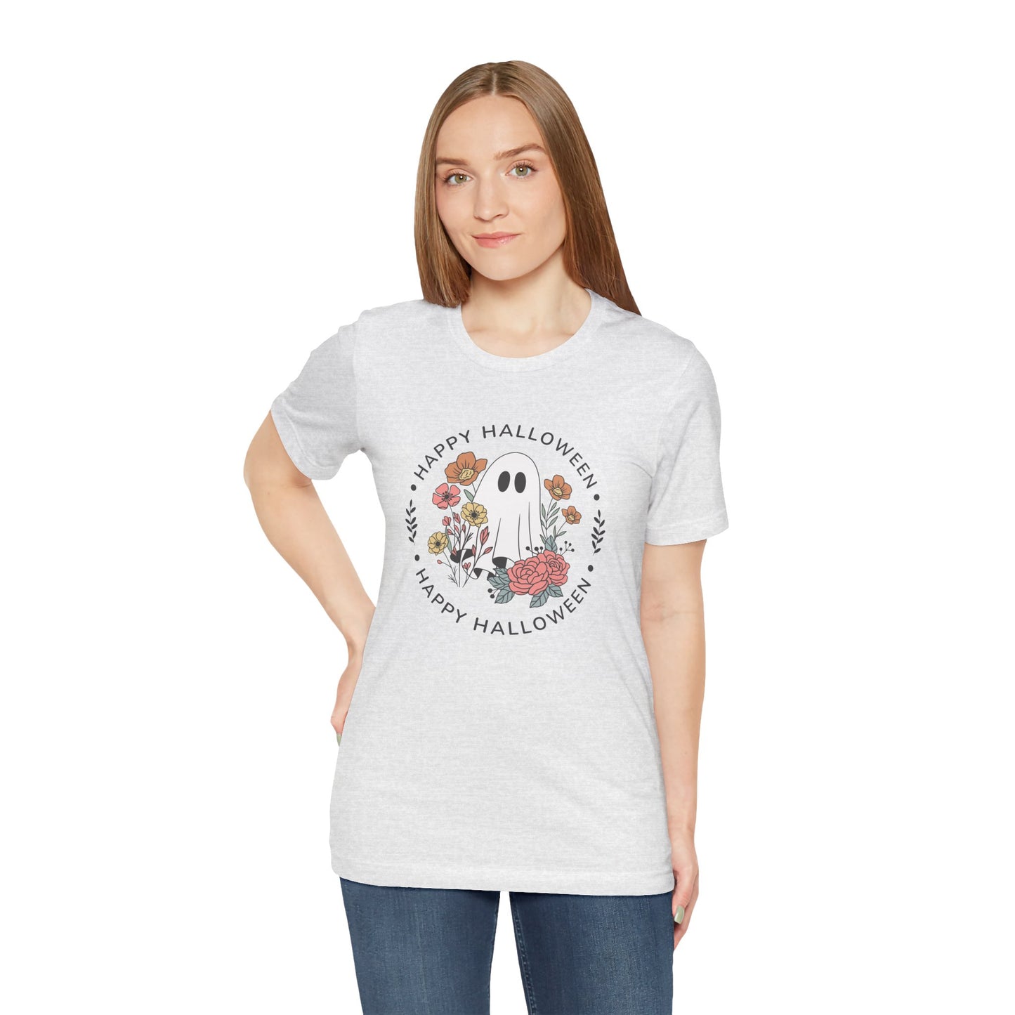 Happy Halloween Floral Ghost Tee – Bella+Canvas 3001