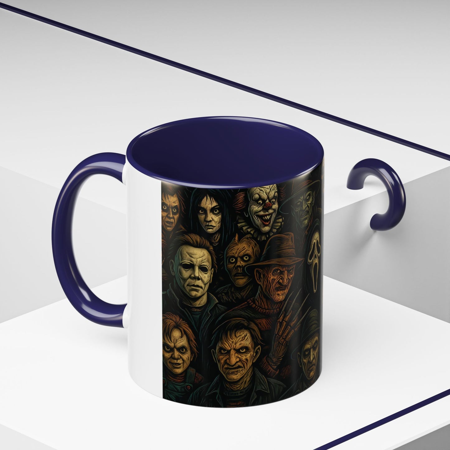 Horror Villain Collage Mug – 15oz & 11oz Ceramic Coffee Mug – Slasher Icons Halloween Gift – Goth Horrorcore Kitchen Decor