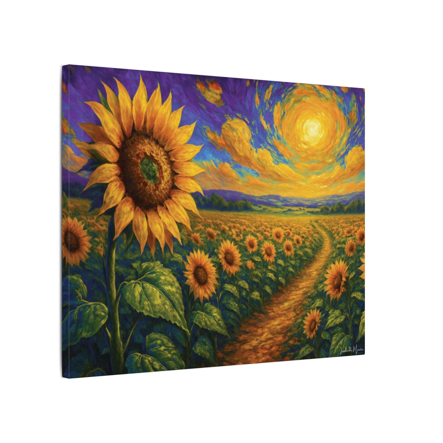 Sunflower Field Canvas Wall Art β Vibrant Golden Blooms, Van Gogh Inspired Sky, Horizontal Landscape Print