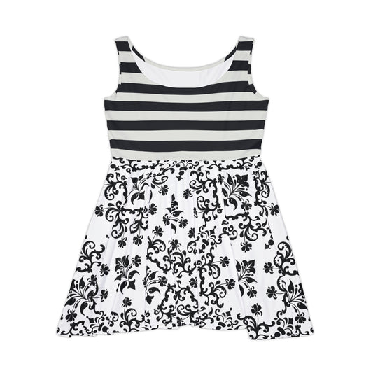 Vestido skater de rayas barrocas en blanco y negro: un básico de verano de estilo gótico retro.