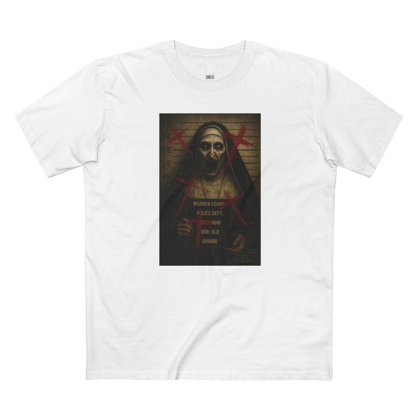 Possessed Nun Mugshot T-Shirt β Premium AS Colour 5001 Horrorcore Tee