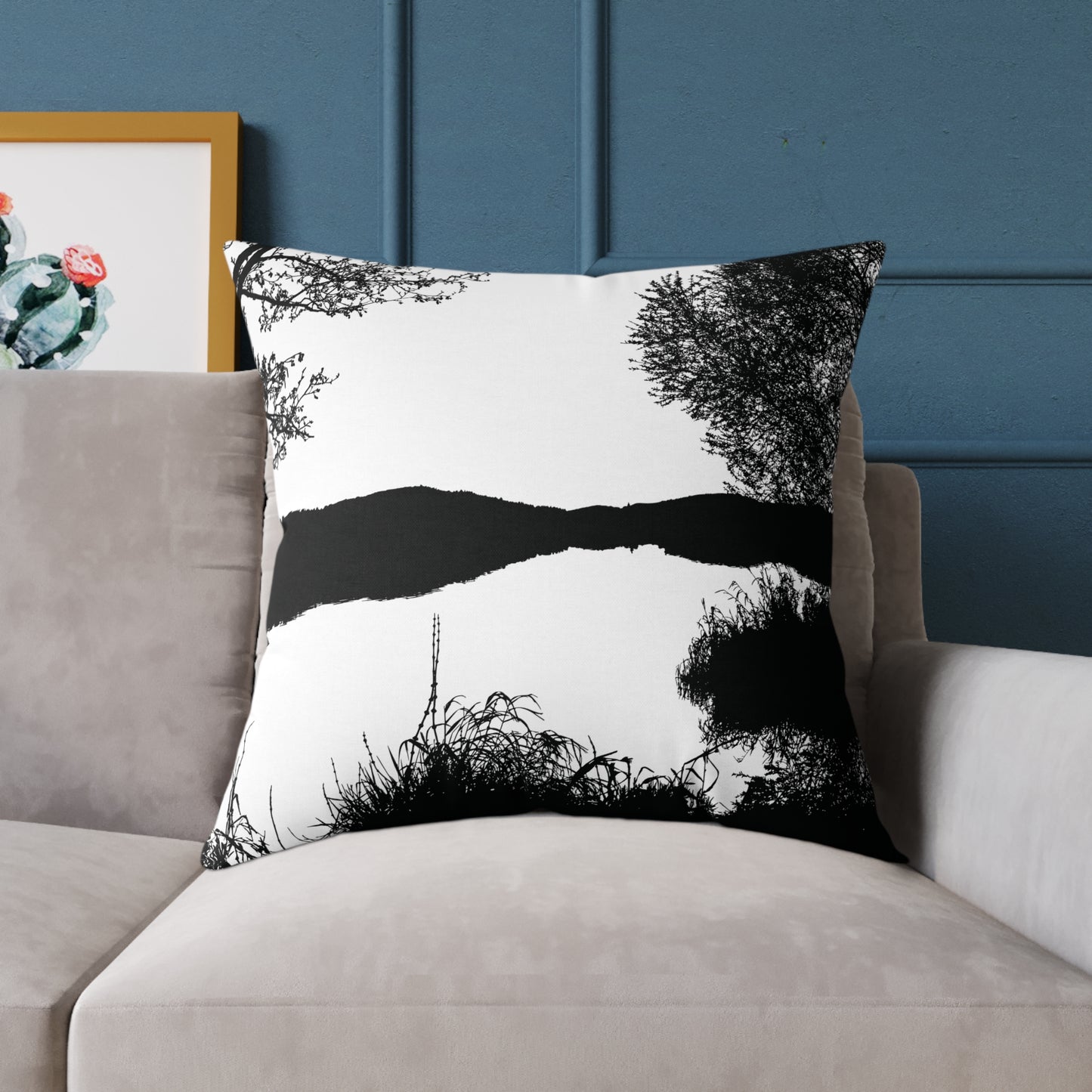 Stillwater Divide Silhouette Pillow β Liminal Lake Vibes for Moody Minimalists - Canvas Throw Pillow Home Decor