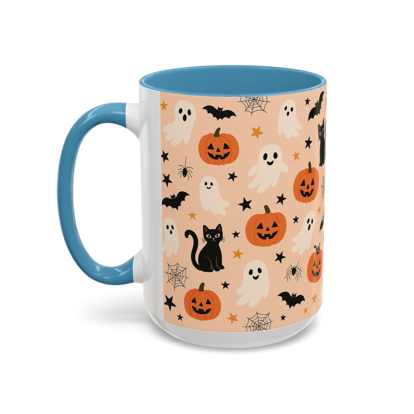 Halloween Color Accent Mug β Ghosts, Pumpkins & Black Cats, Fall Coffee Cup (11oz & 15oz) β Boutique Spooky Season Drinkware
