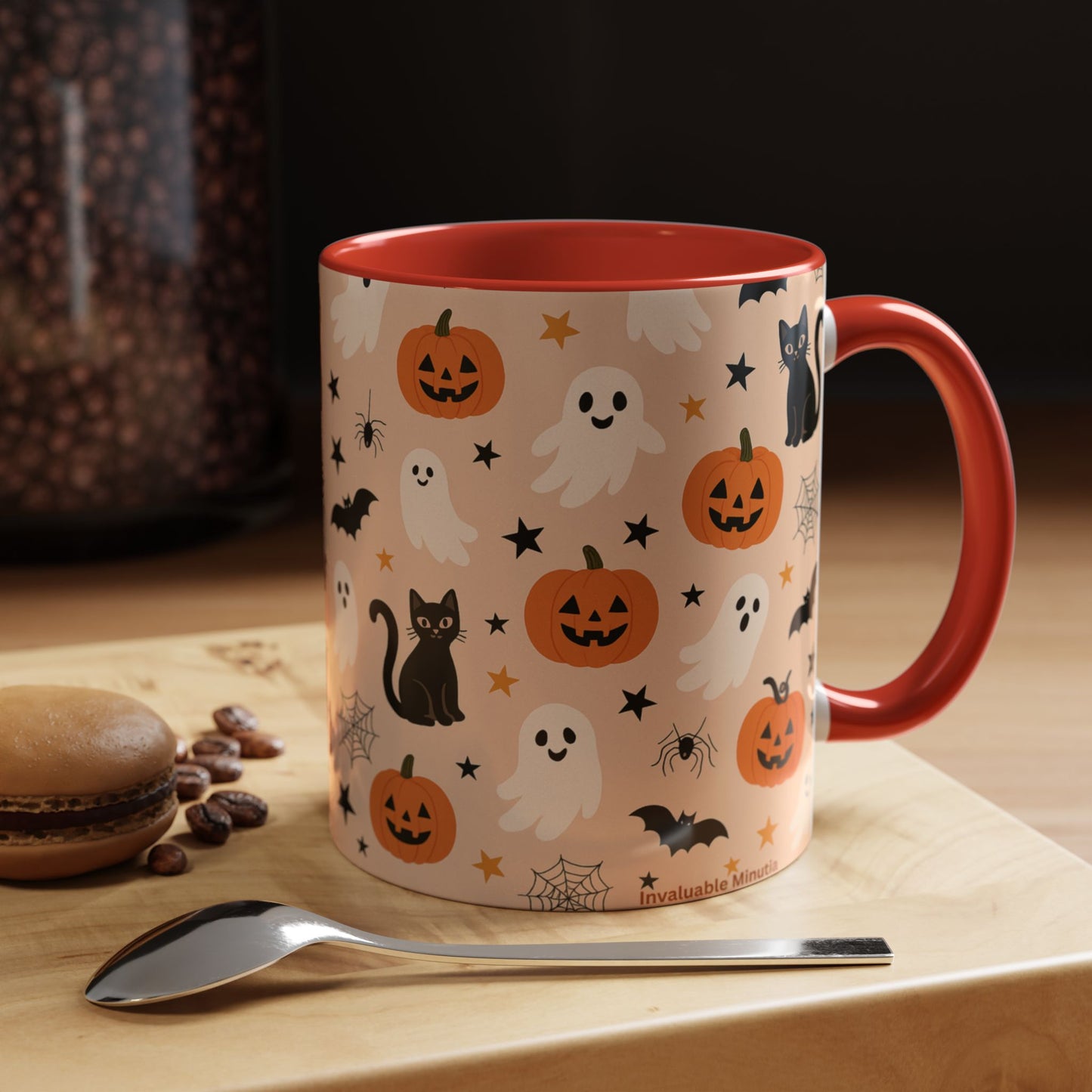 Halloween Color Accent Mug β Ghosts, Pumpkins & Black Cats, Fall Coffee Cup (11oz & 15oz) β Boutique Spooky Season Drinkware