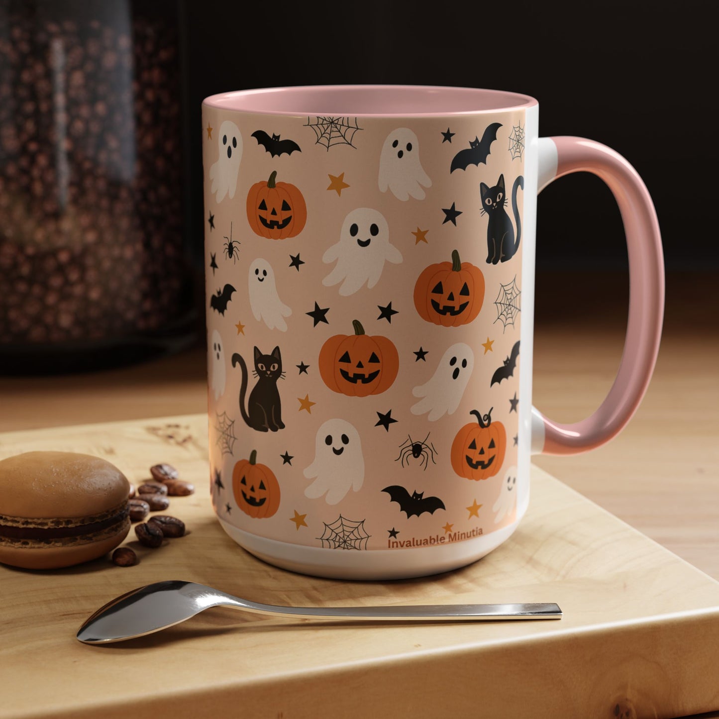 Halloween Color Accent Mug β Ghosts, Pumpkins & Black Cats, Fall Coffee Cup (11oz & 15oz) β Boutique Spooky Season Drinkware