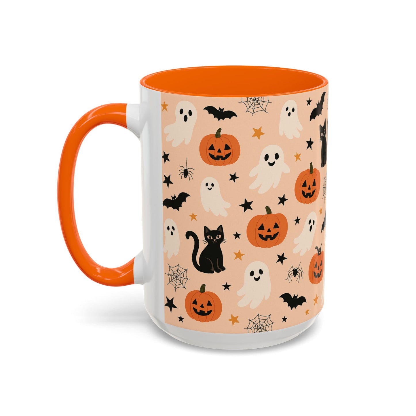 Halloween Color Accent Mug β Ghosts, Pumpkins & Black Cats, Fall Coffee Cup (11oz & 15oz) β Boutique Spooky Season Drinkware