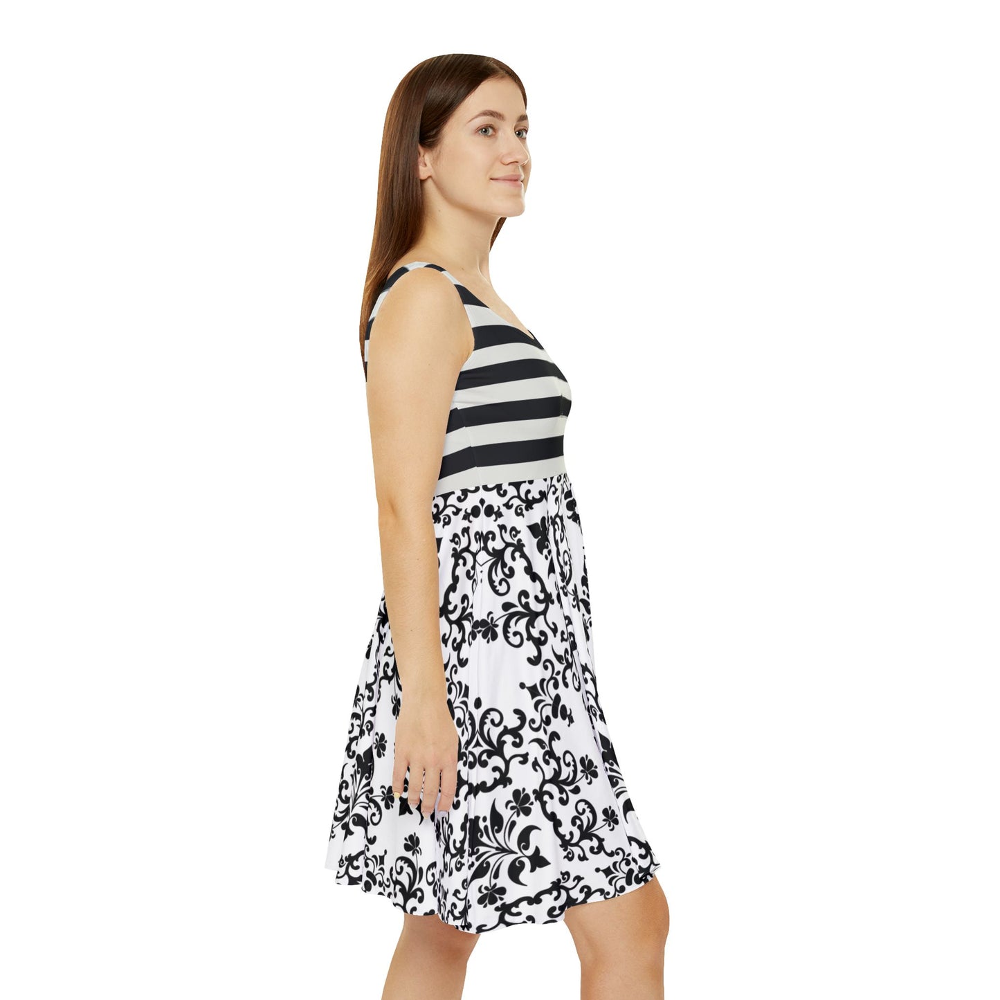 Bold Black & White Baroque Stripe Skater Dress – Retro Gothcore Summer Staple Skater Dress
