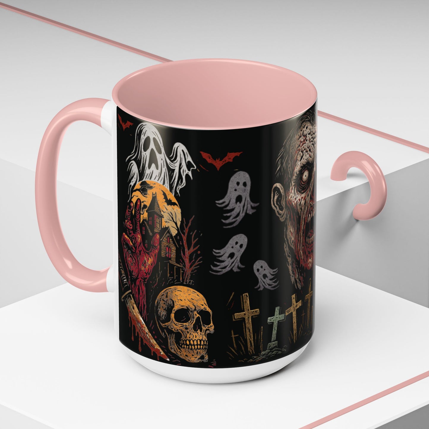 Horror Coffee Mug – Zombie Graveyard Halloween Design – 11oz & 15oz Ceramic – Creepy Goth Kitchen Decor