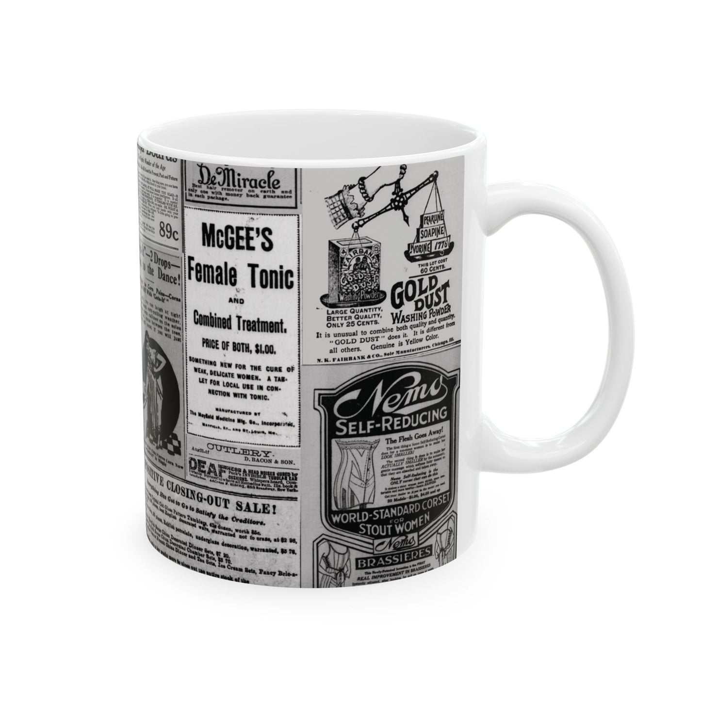 Occult Americana Coffee Tea Mug | 1800s Vintage Newspaper Ad Collage Ceramic Mug - 11oz and 15oz