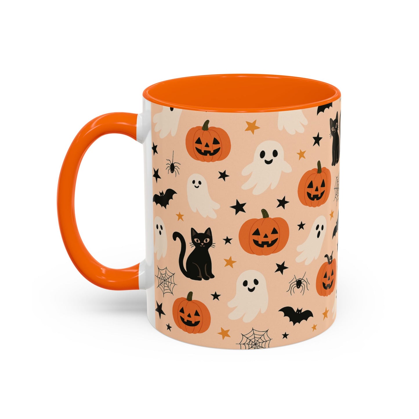 Halloween Color Accent Mug β Ghosts, Pumpkins & Black Cats, Fall Coffee Cup (11oz & 15oz) β Boutique Spooky Season Drinkware