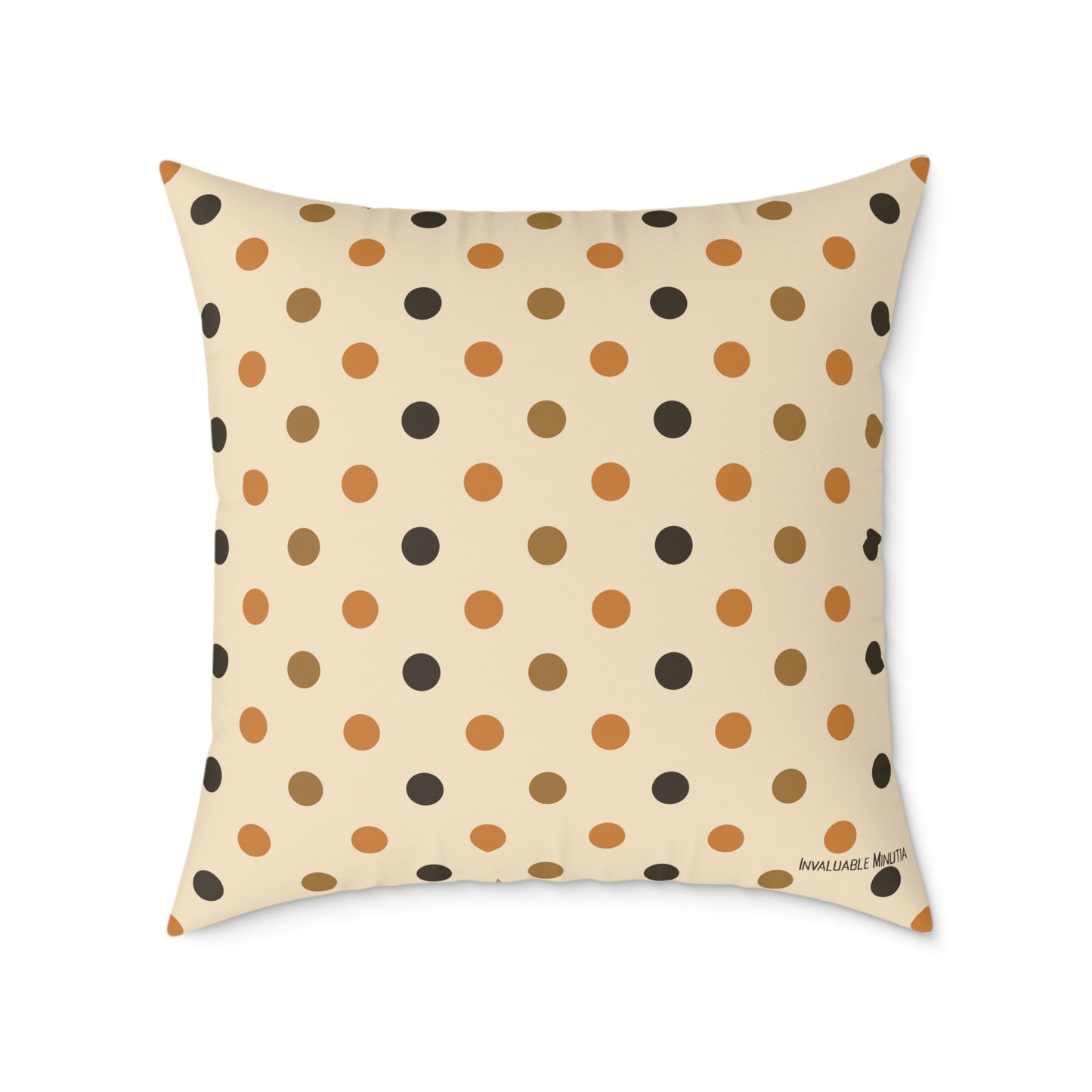 Boutique Halloween Throw Pillow – Crow & Pumpkin Pattern (Reversible Dot Back, Colorway™ Poly Canvas)