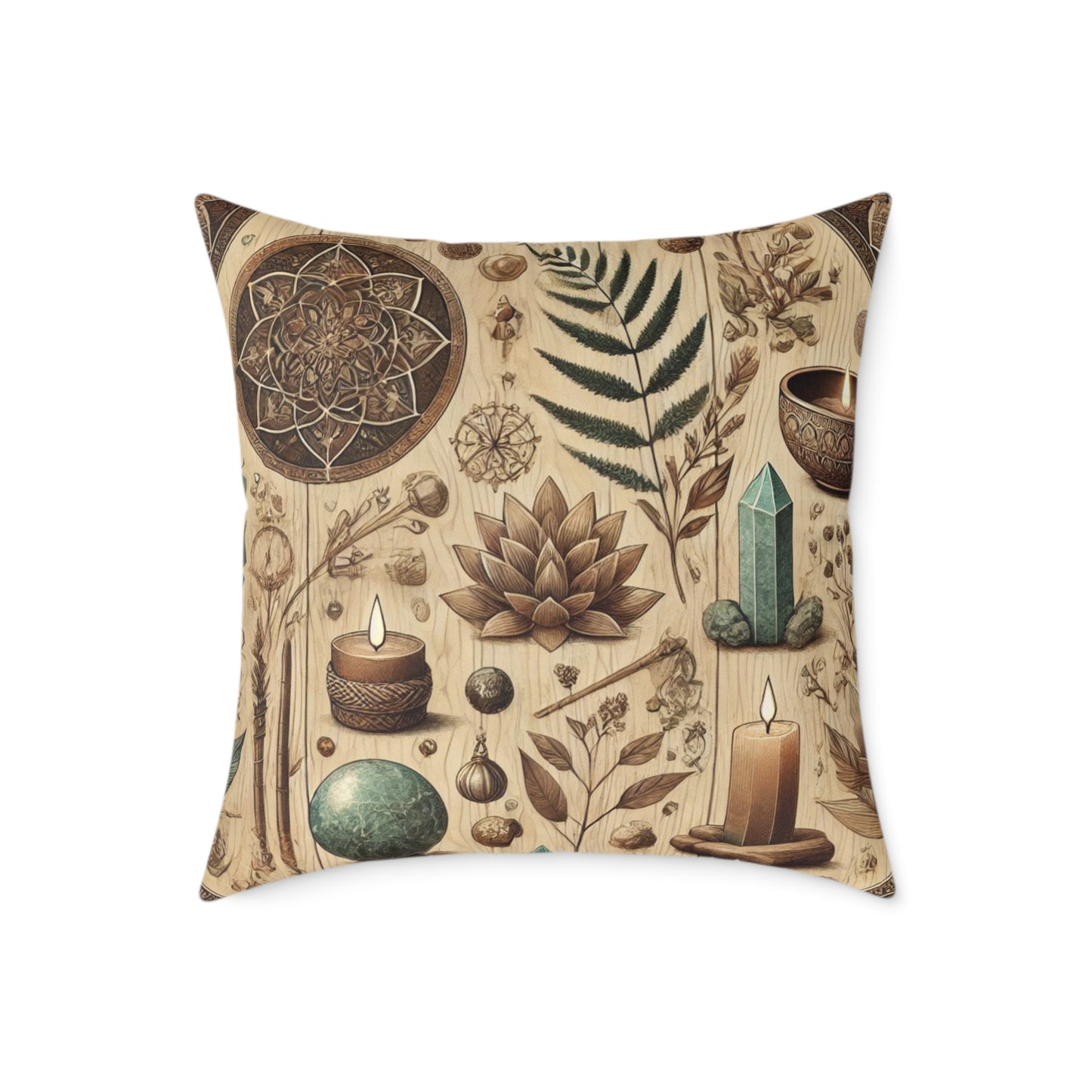 Earthy Witchy Botanical Square Poly Canvas Throw Pillow