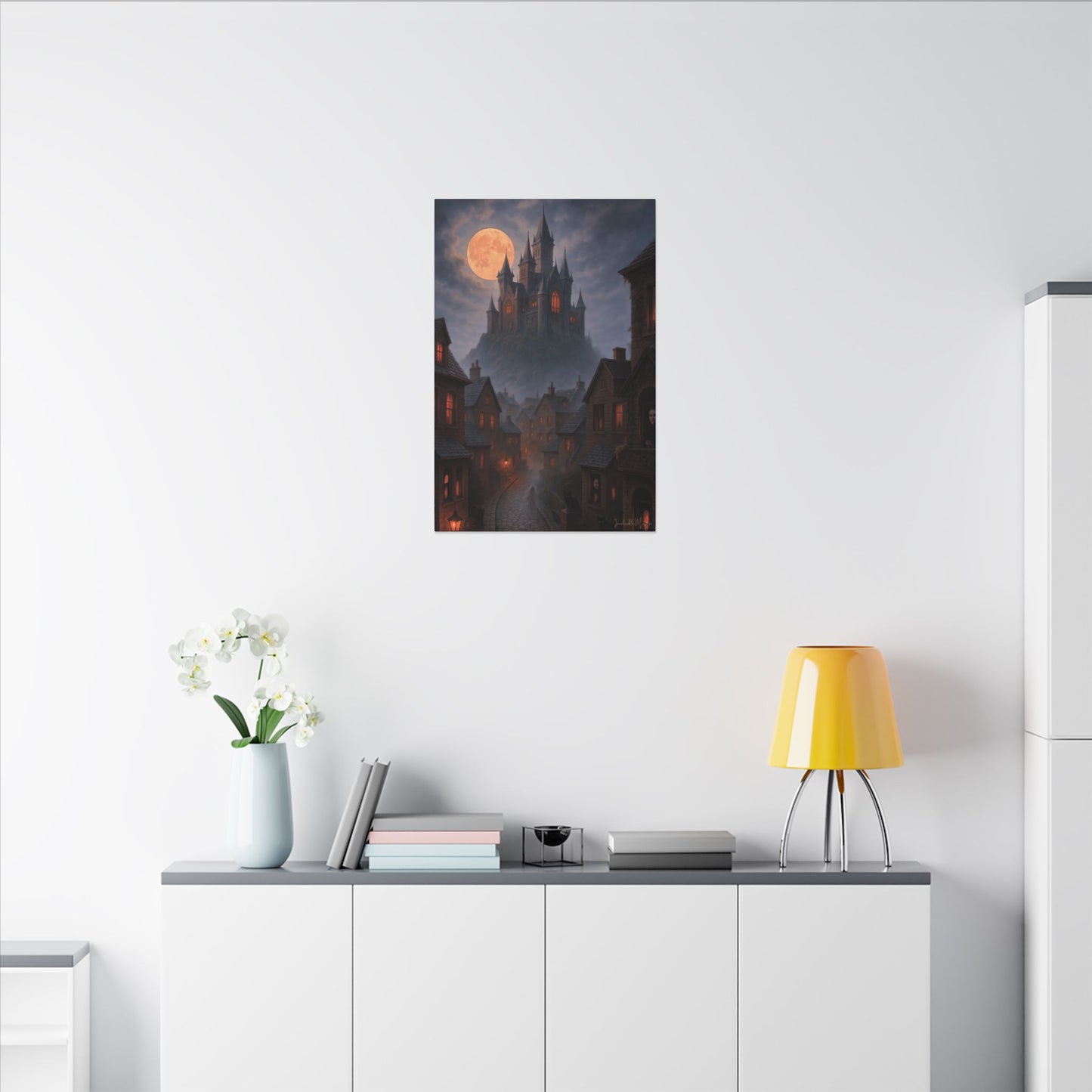 Haunted Hilltop Castle Canvas Print – Gothic Halloween Wall Art for Spooky Season Decor