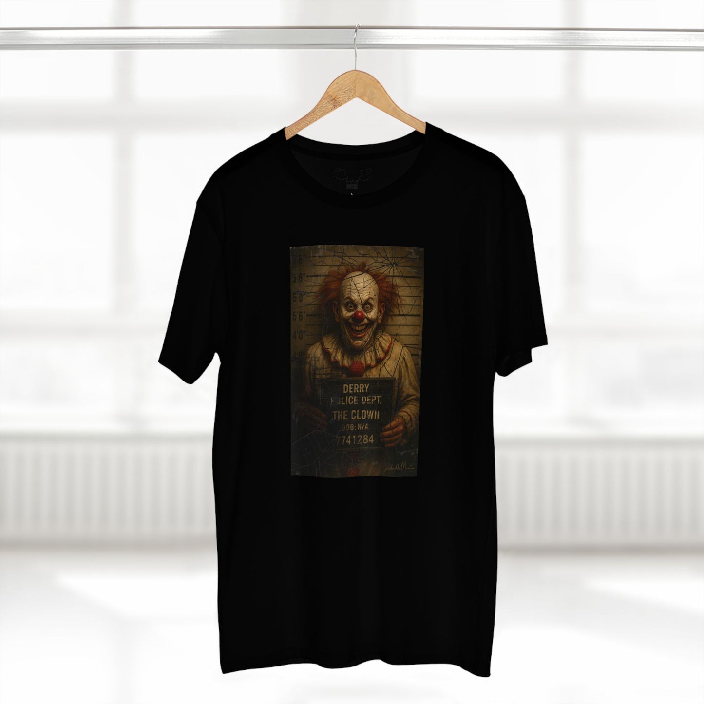 Creepy Clown Mugshot T-Shirt โ Premium AS Colour 5001 Horror Tee