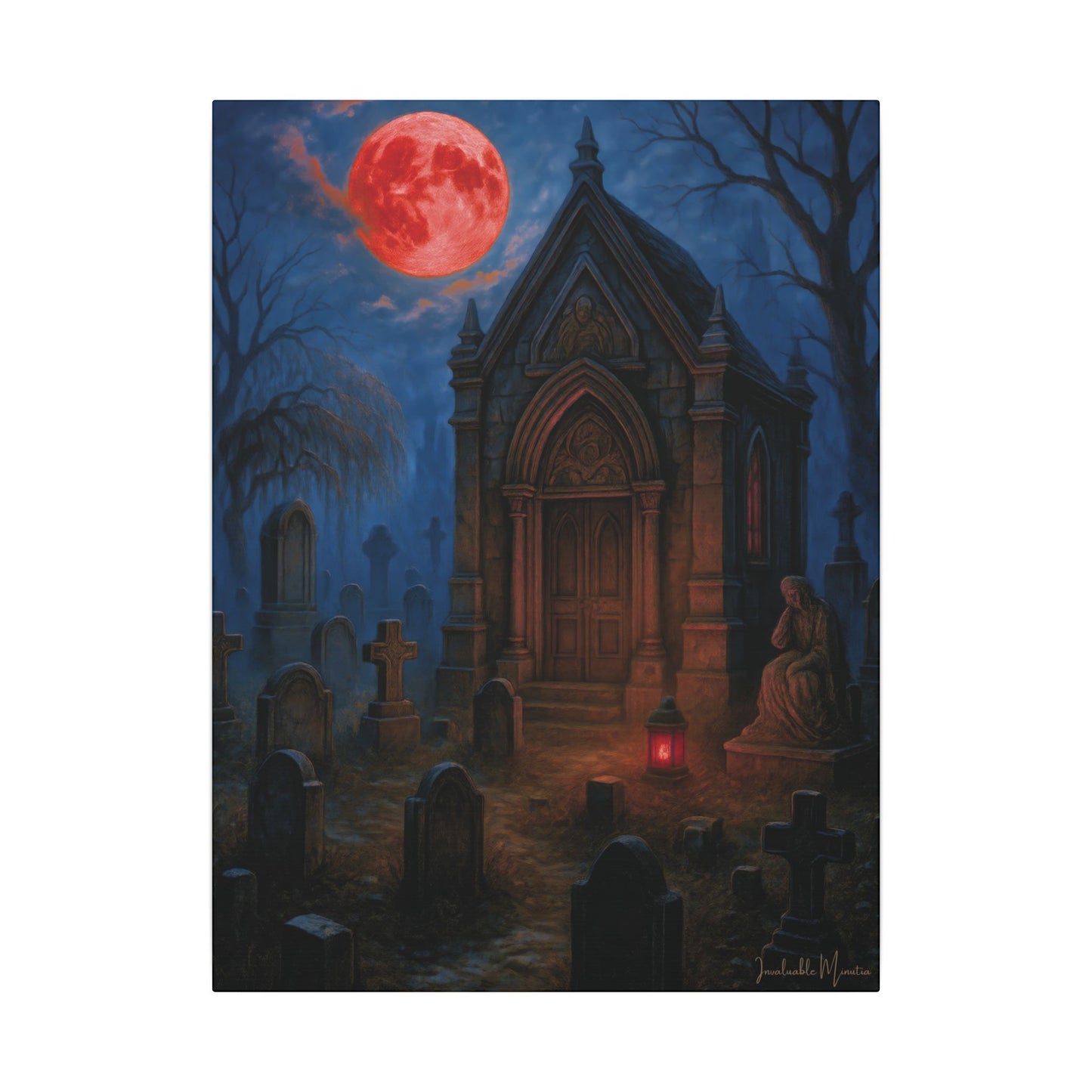 "Blood Moon Mausoleum" – Gothic Graveyard Fine Art Matte Canvas Print (Vertical)