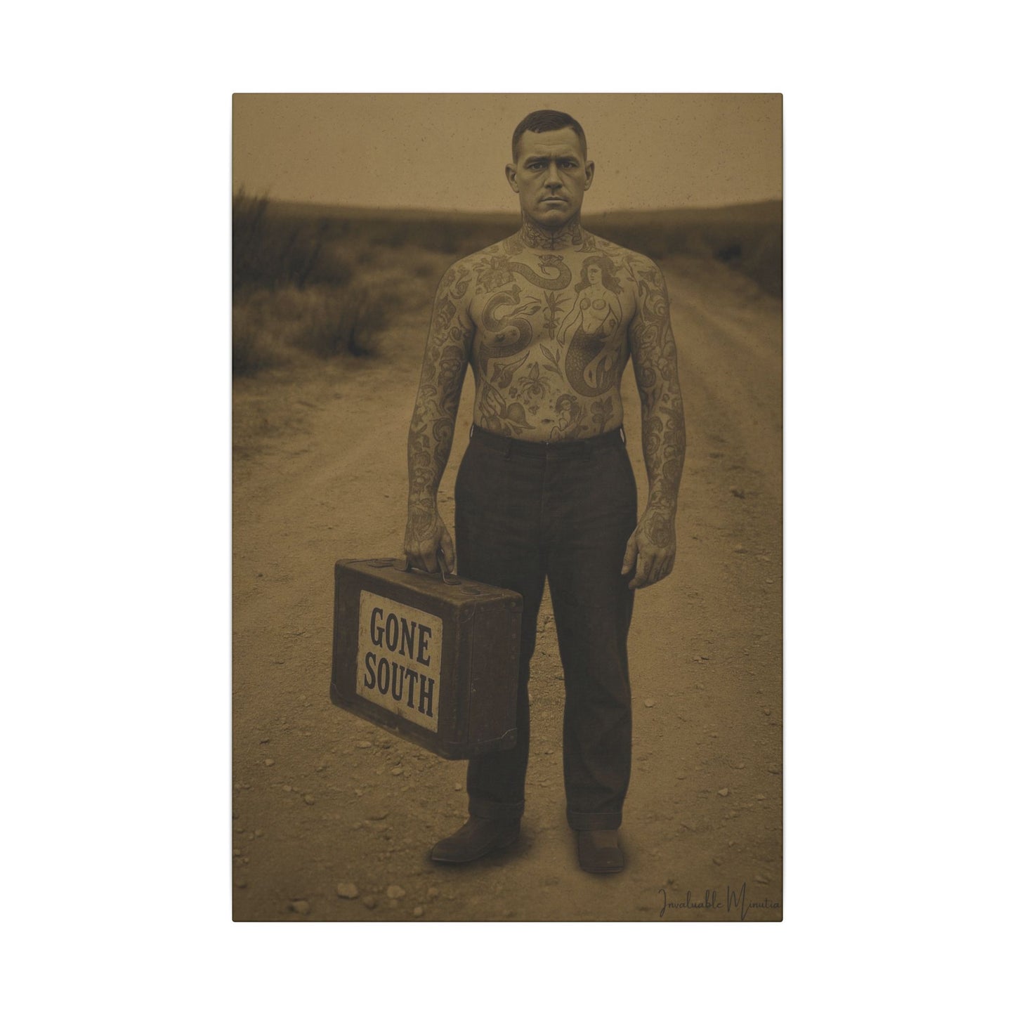 The Tattooed Man – Matte Canvas Print (Gallery-Wrapped) 0.75" – Vintage Circus-Inspired Canvas Wall Art