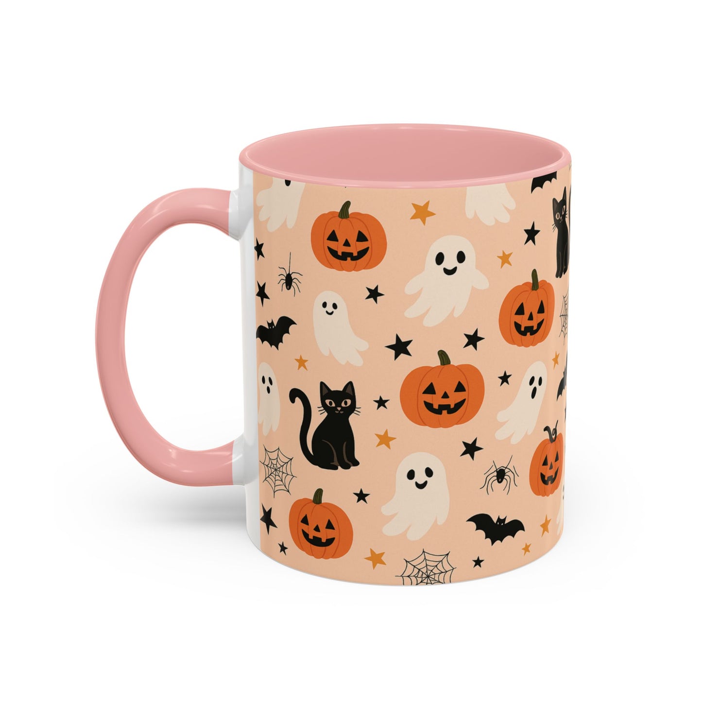 Halloween Color Accent Mug β Ghosts, Pumpkins & Black Cats, Fall Coffee Cup (11oz & 15oz) β Boutique Spooky Season Drinkware