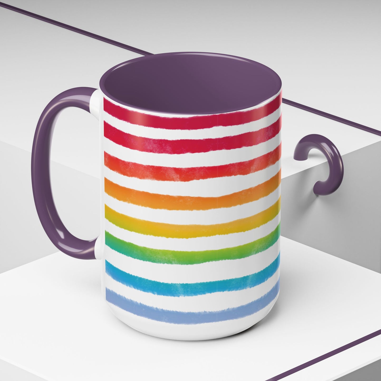 π Bold Rainbow Stripes Pride Mug | 11oz/15oz | Purple Accent