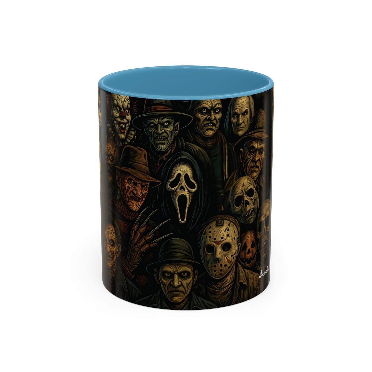 Horror Villain Collage Mug – 15oz & 11oz Ceramic Coffee Mug – Slasher Icons Halloween Gift – Goth Horrorcore Kitchen Decor