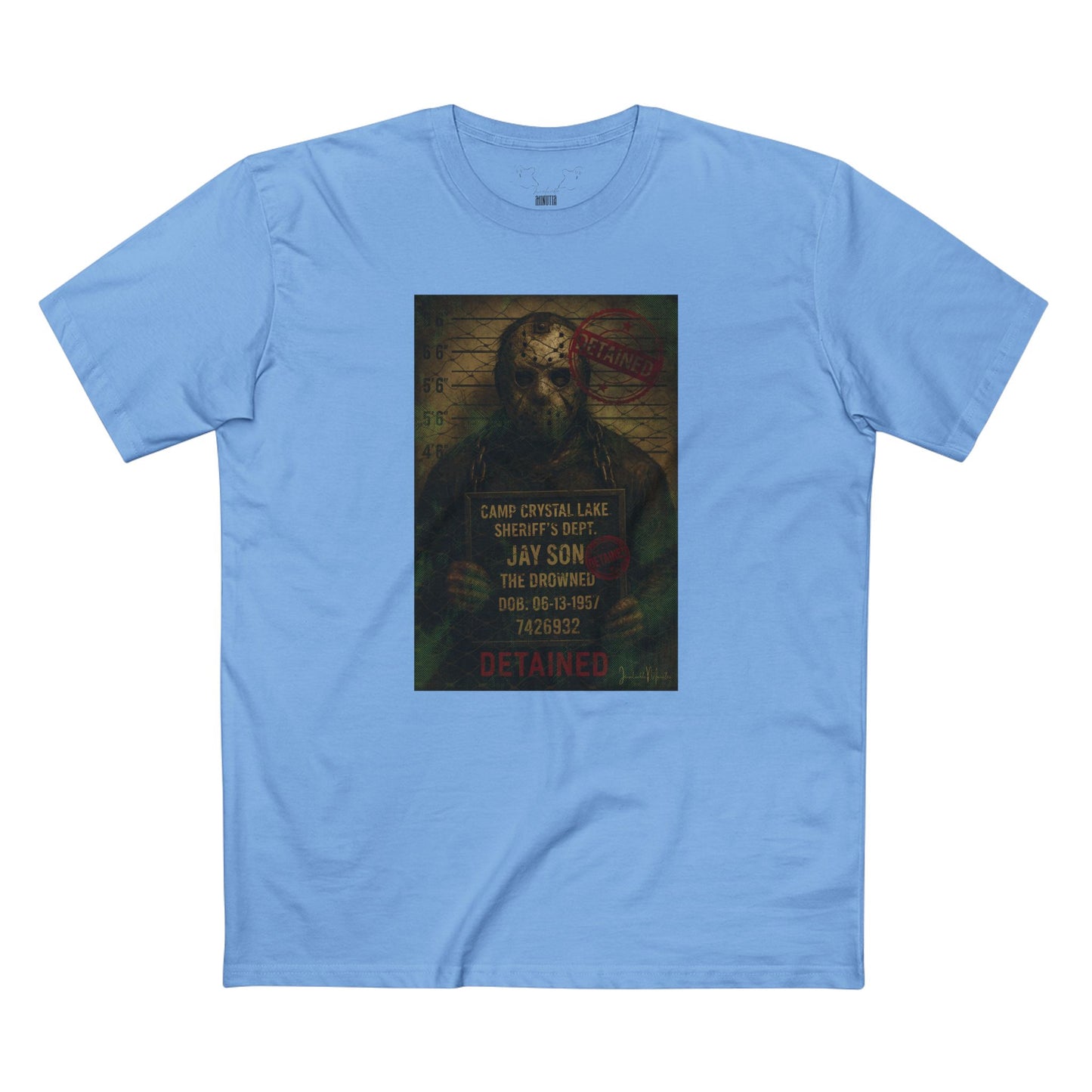 Jason Voorhees Horror Mugshot Tee โ Premium AS Colour 5001 Shirt
