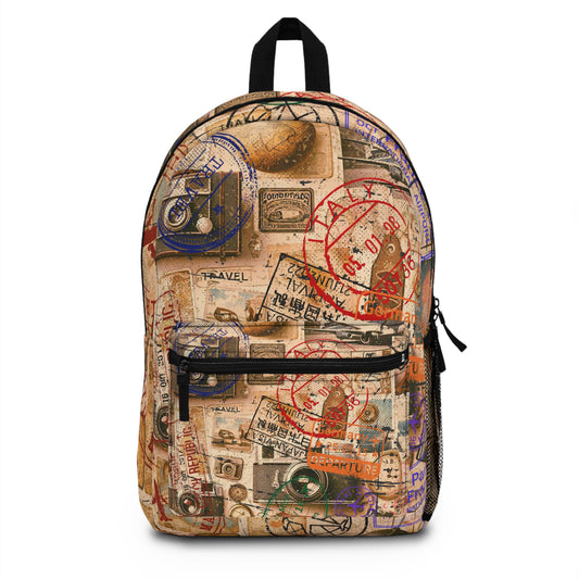 “Seasoned Traveler” – Ryggsäck med retro passtryck