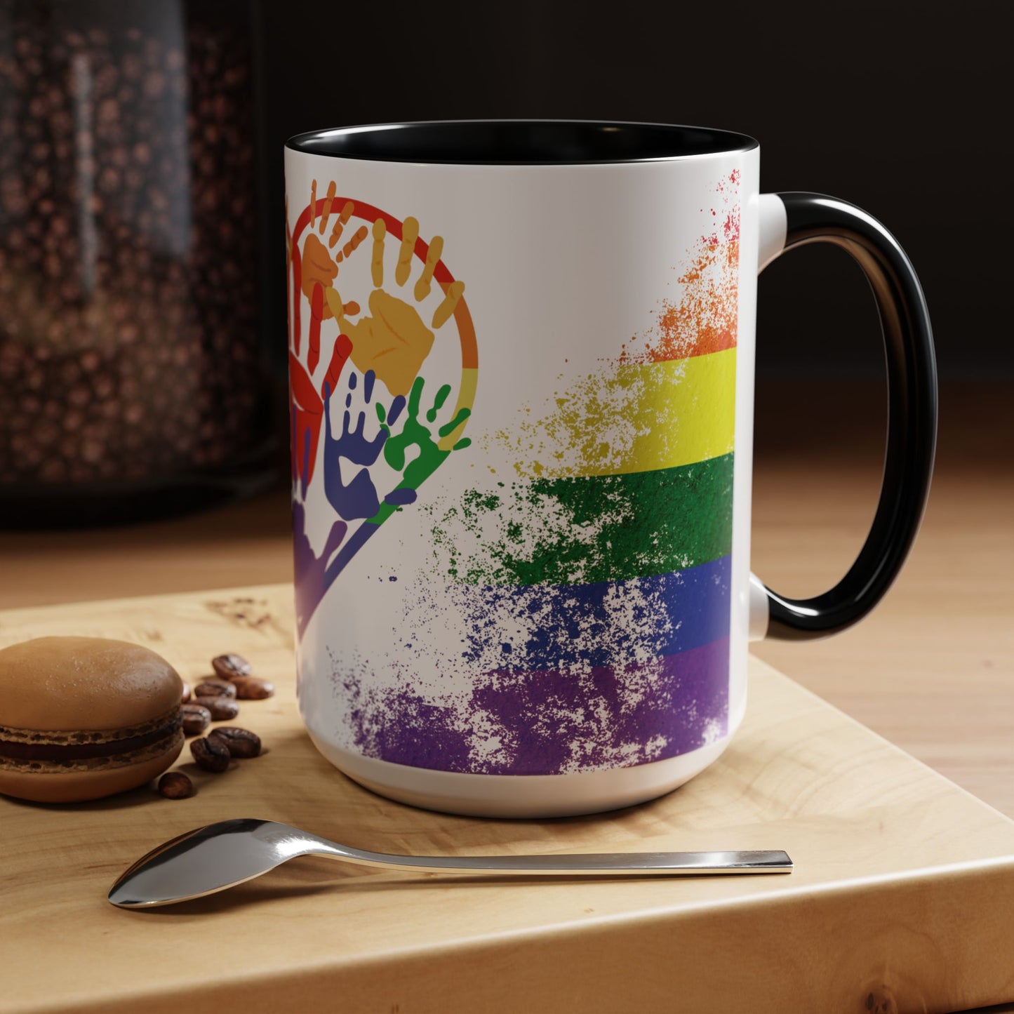 Handprint Heart Pride Mug | Rainbow Splash Ceramic Cup | 11oz & 15oz