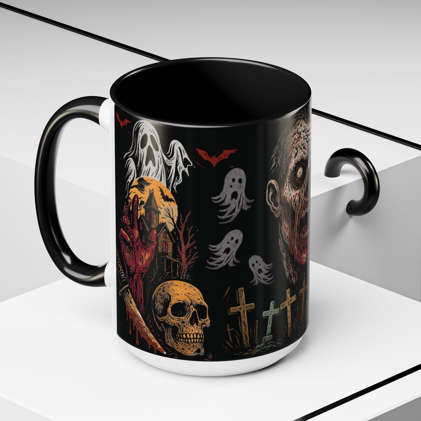 Horror Coffee Mug – Zombie Graveyard Halloween Design – 11oz & 15oz Ceramic – Creepy Goth Kitchen Decor