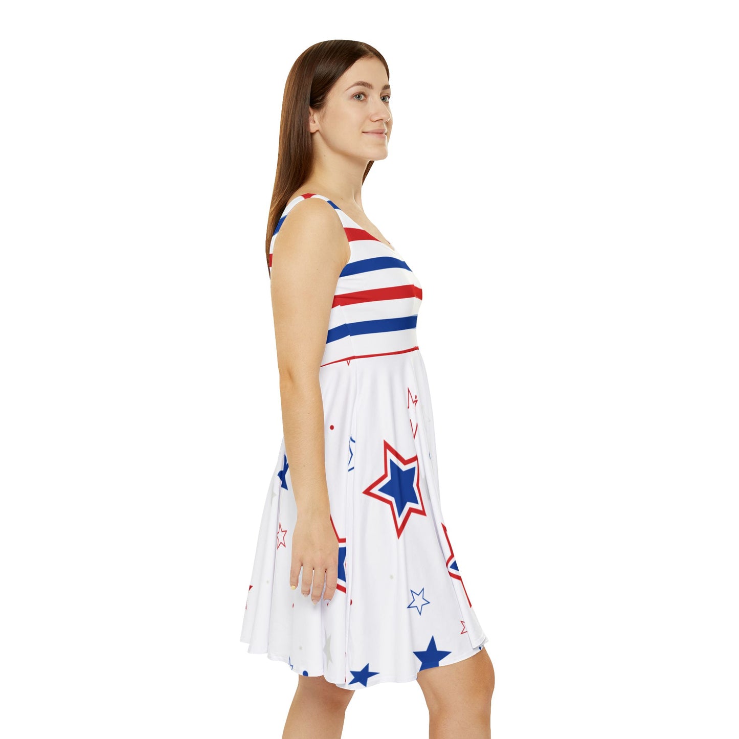 Patriotic Women's Skater Dress, Fourth of July Dress, Summer Casual Dress, Star Print Dress, Festive Outfit, Holiday Fashion