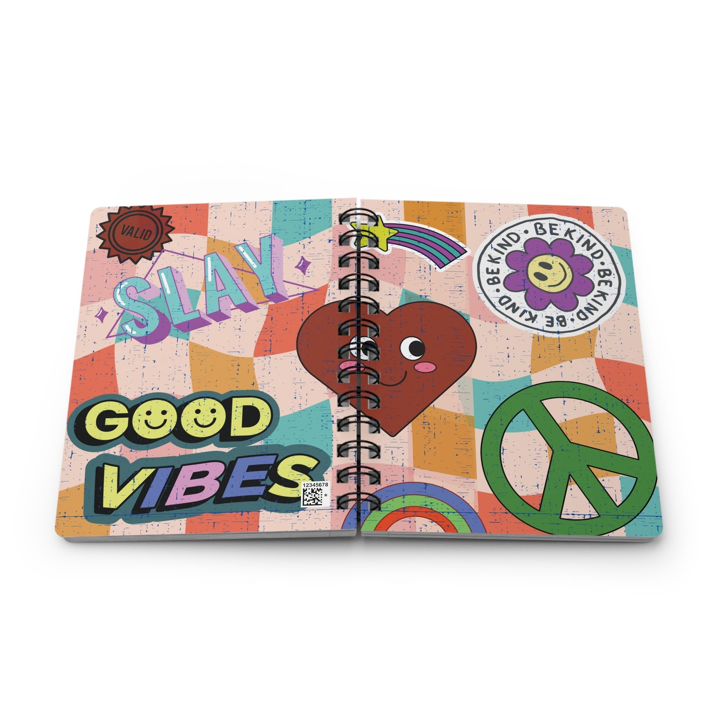 Spiral-Bound Journal Notebook Diary – “Good Vibes” Hardcover Gloss Notebook - Retro Vibes