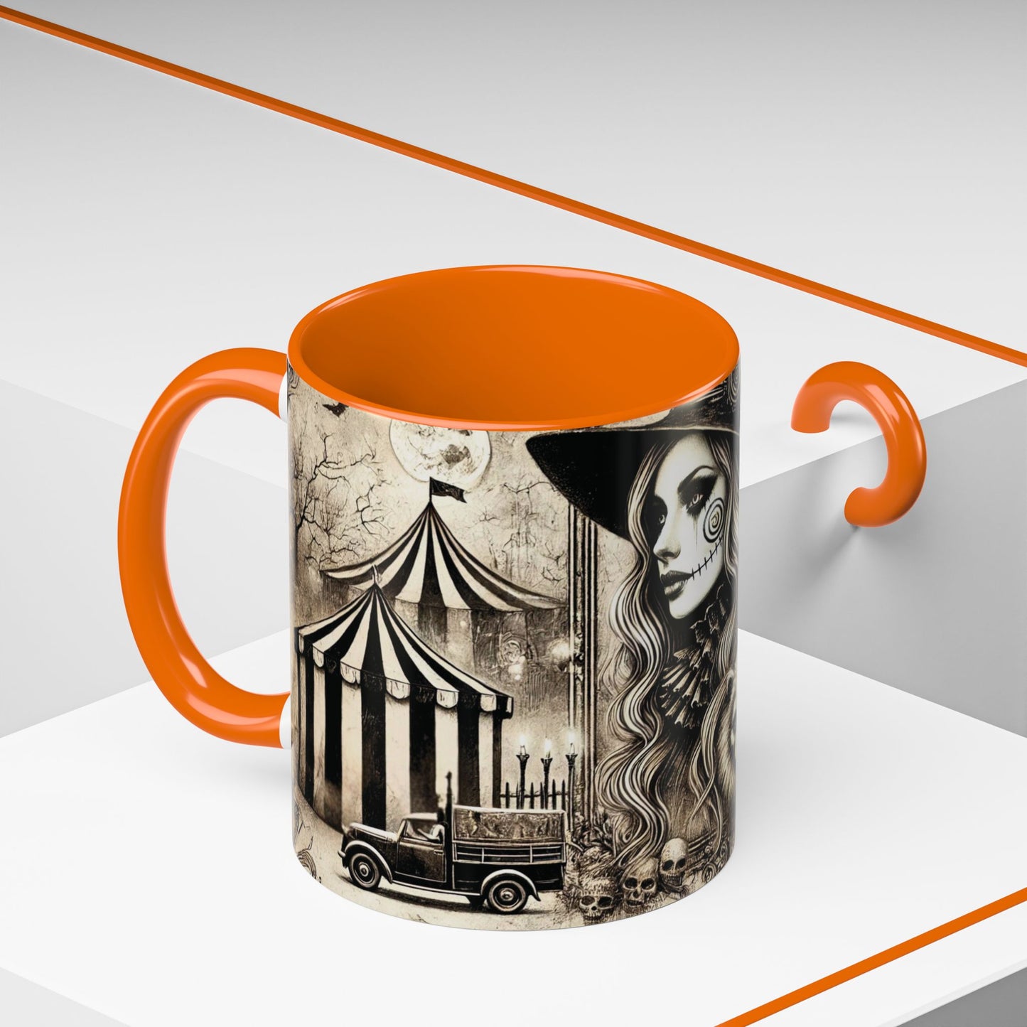 Creepy Circus Witch Mug | Vintage Halloween Accent Coffee Mug (11oz/15oz)