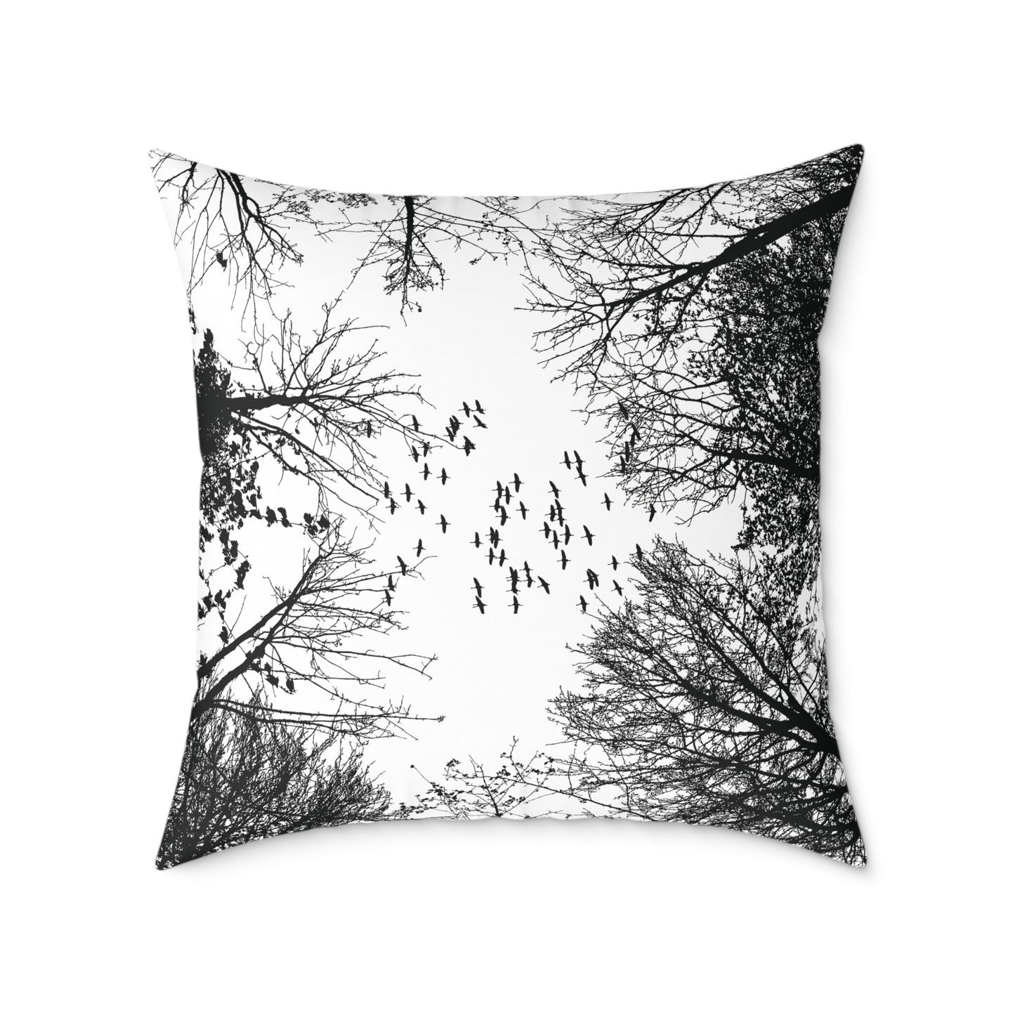 Look Up β Birds in Flight Tree Tops Silhouette Throw Pillow for Dreamers & Forestcore Souls - Canvas Throw Pillow Decor