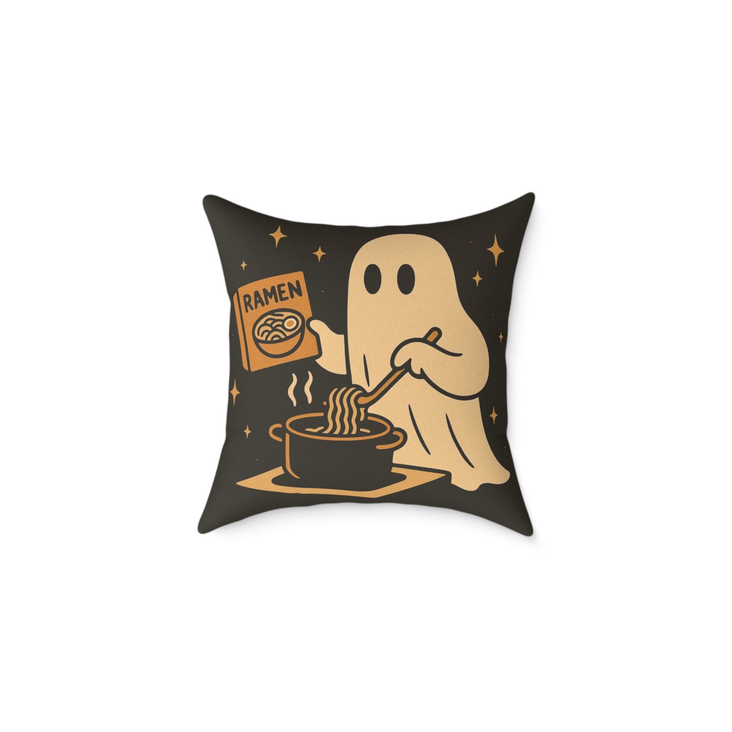 Ghost Making Ramen Canvas Throw Pillow β Spooky Chores Collection
