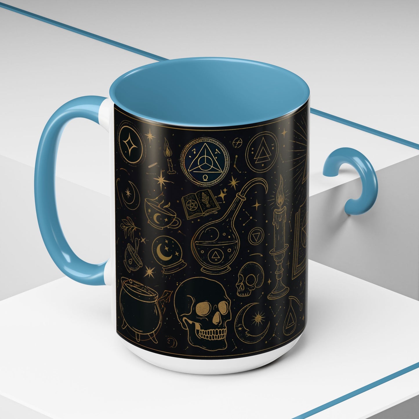 Witchy Aesthetic Coffee Mug โ 15oz Black & Purple Ceramic with Occult Symbols โ Goth Kitchen Decor, Halloween Gift Idea - 11oz/15oz