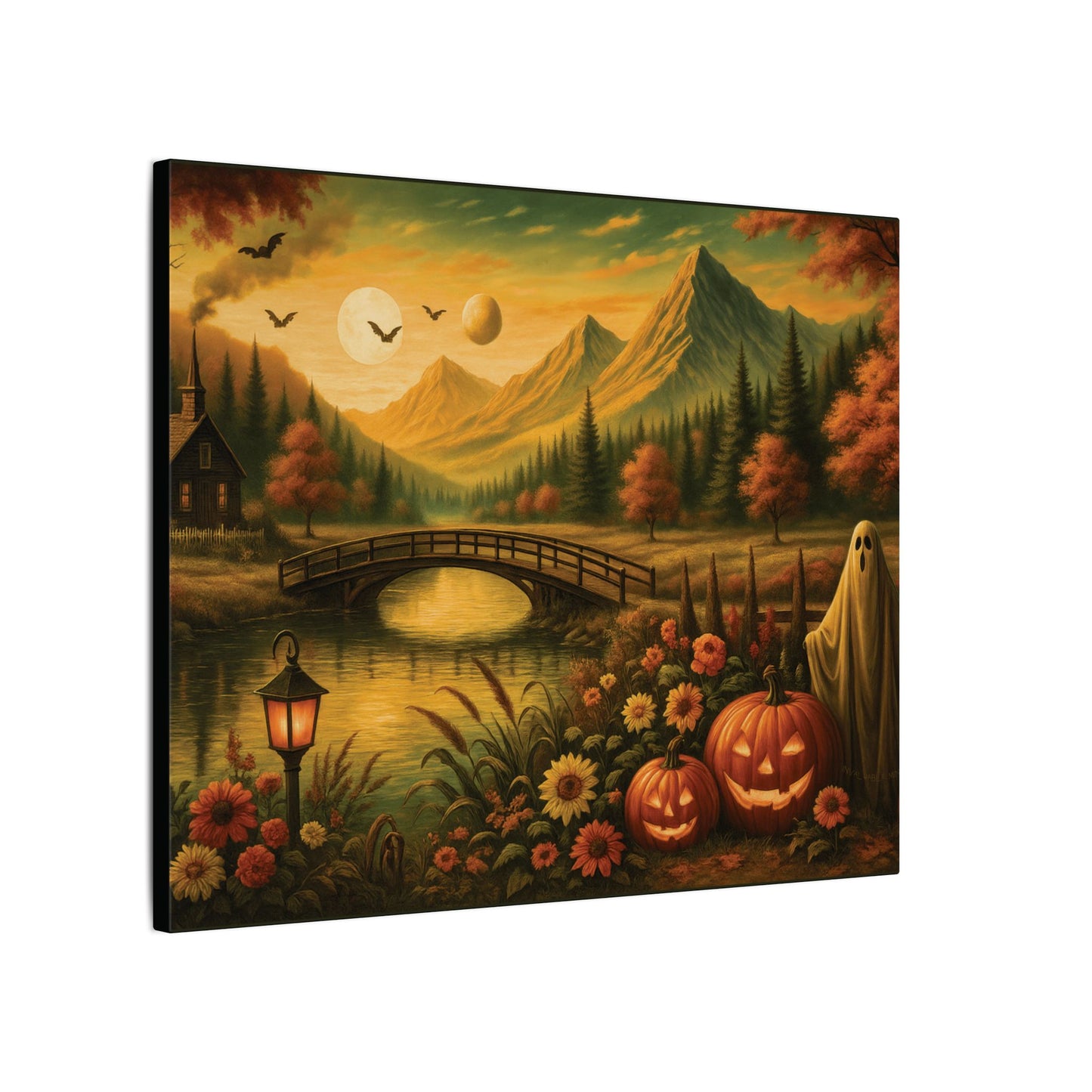 Ghost in the Garden – Autumn Halloween Landscape Canvas Print