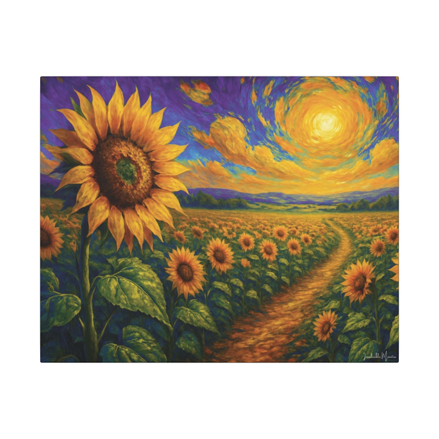 Sunflower Field Canvas Wall Art β Vibrant Golden Blooms, Van Gogh Inspired Sky, Horizontal Landscape Print