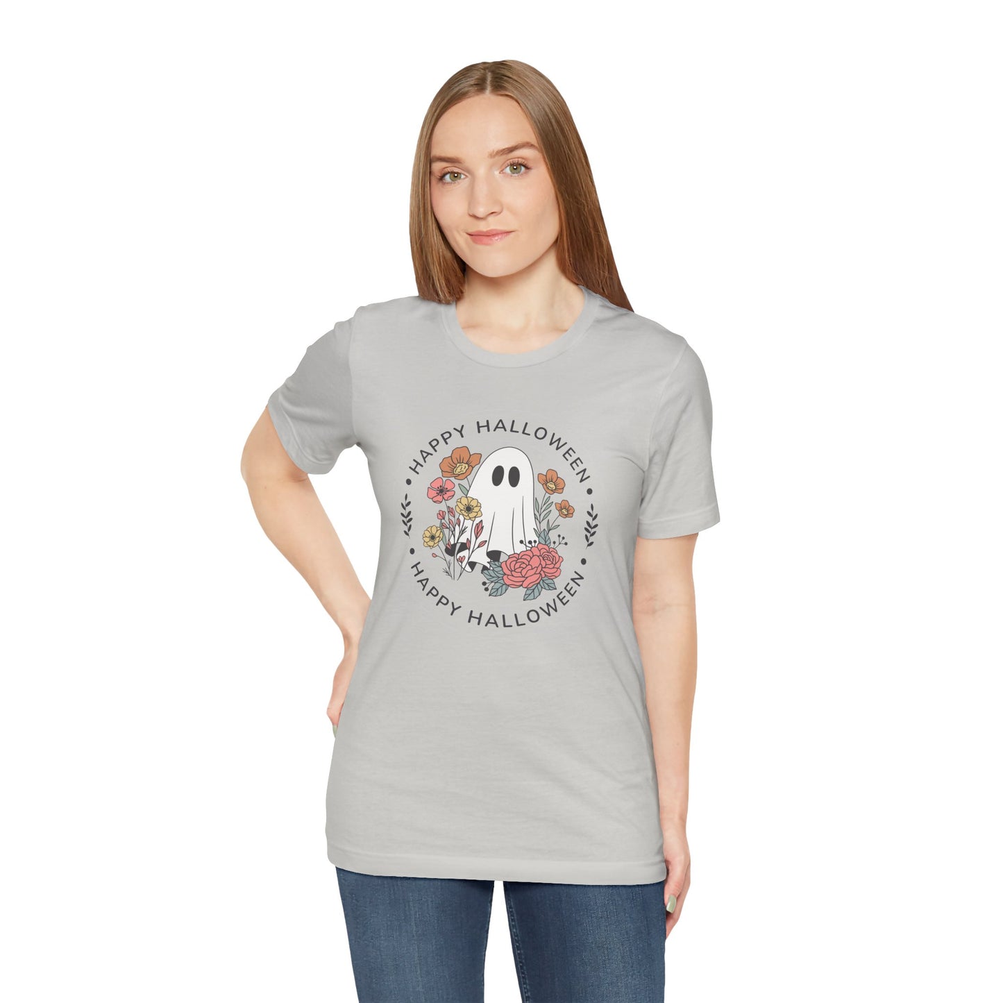 Happy Halloween Floral Ghost Tee – Bella+Canvas 3001