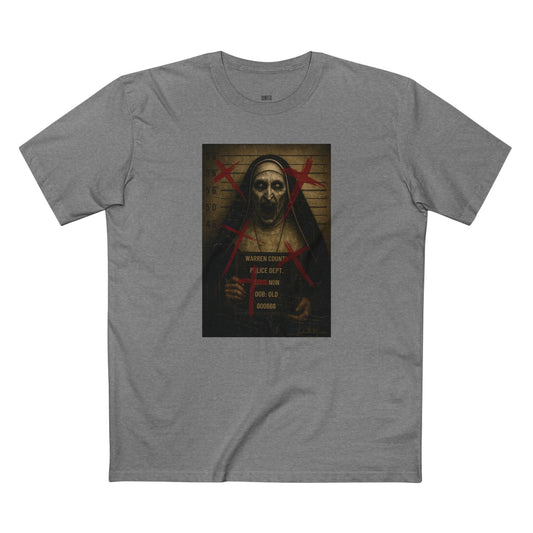 Possessed Nun Mugshot T-Shirt – Premium AS Colour 5001 Unisex Horrorcore Tee