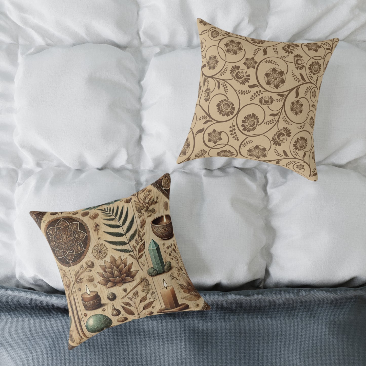 Earthy Witchy Botanical Square Poly Canvas Throw Pillow