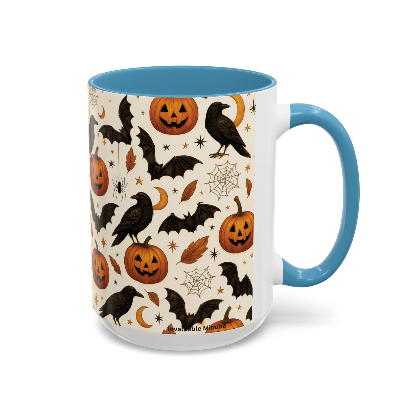 Halloween Raven & Pumpkin Color Accent Mug β Gothic Crow, Bats & Jack-oβ-Lantern Coffee Cup (11oz & 15oz) β Spooky Autumn Drinkware