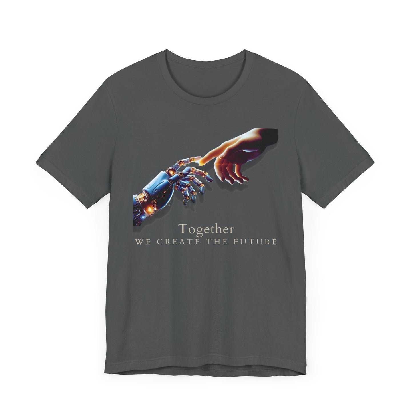 Robotic & Human Hand Touching Jersey Tee - "Together We Create the Future" - Inspirational T-Shirt - Soft, Comfortable Graphic Tee