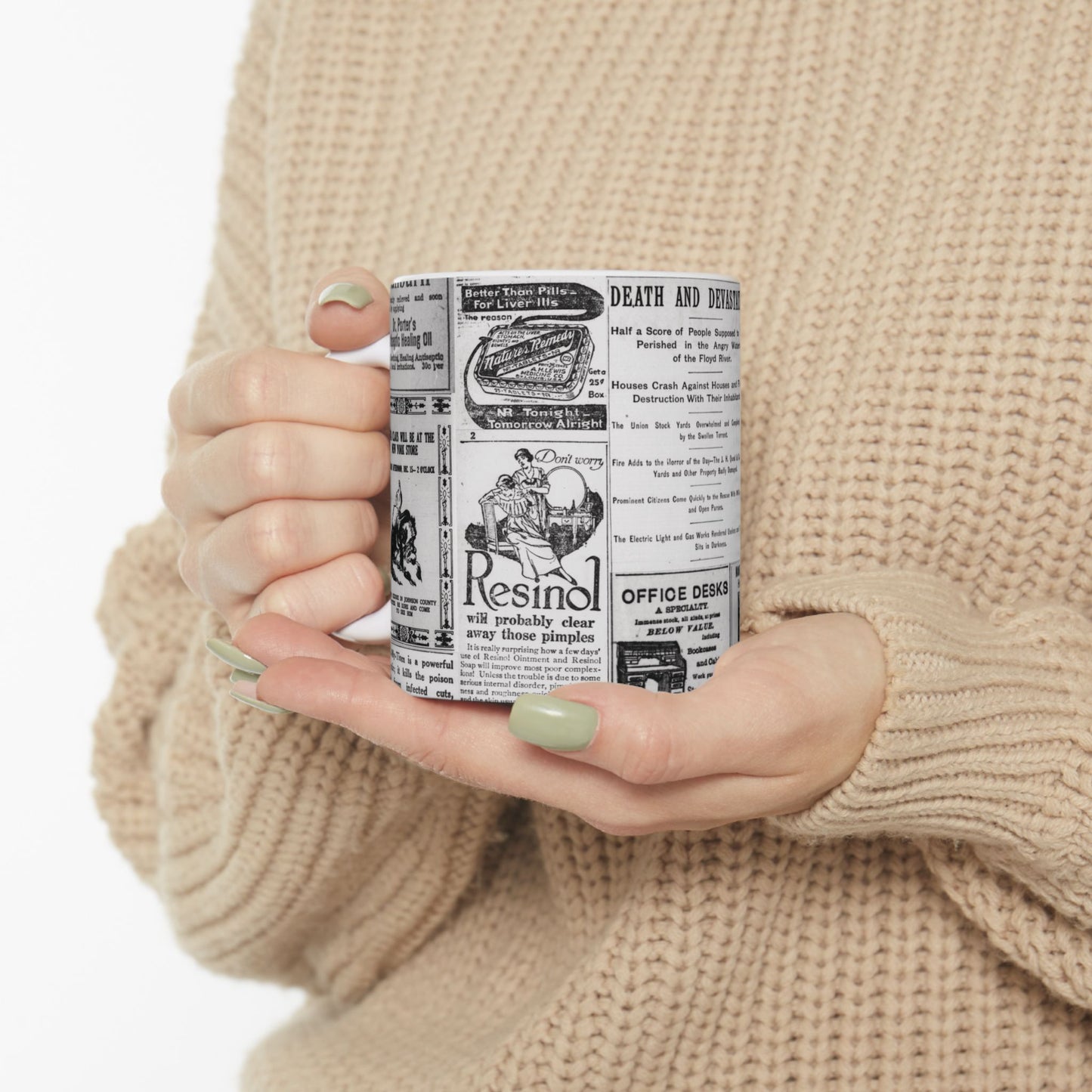 Occult Americana Coffee Tea Mug | 1800s Early 1900s Vintage Newspaper Ad Collage Ceramic Mug 2 - 11oz and 15oz