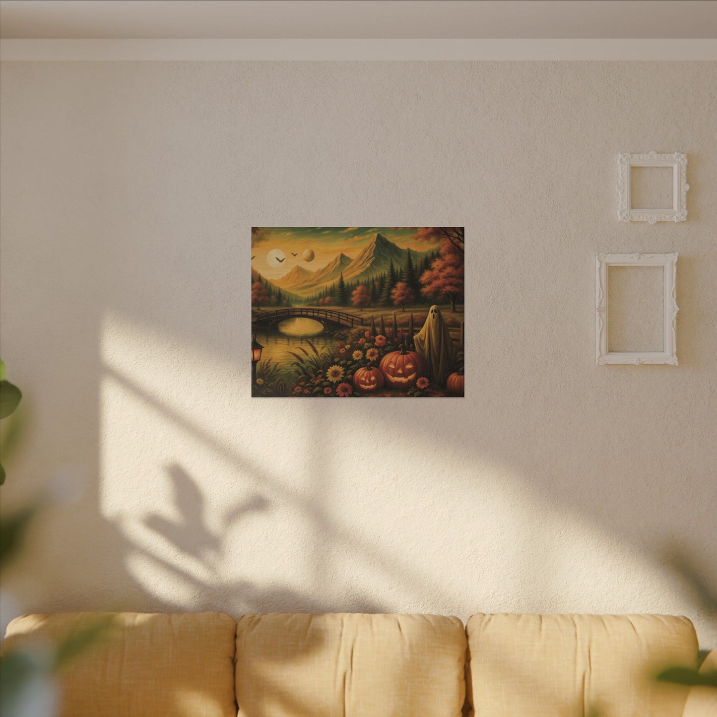 Ghost in the Garden – Autumn Halloween Landscape Canvas Print