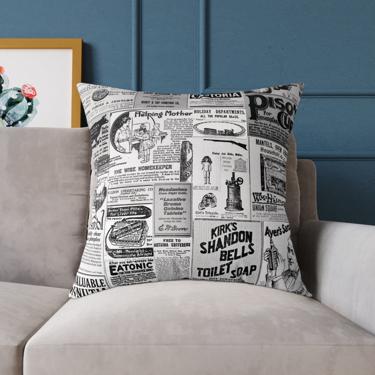 Occult Americana β 1800s Vintage Newspaper Ads Collage Art - Canvas Throw Pillow Version 2
