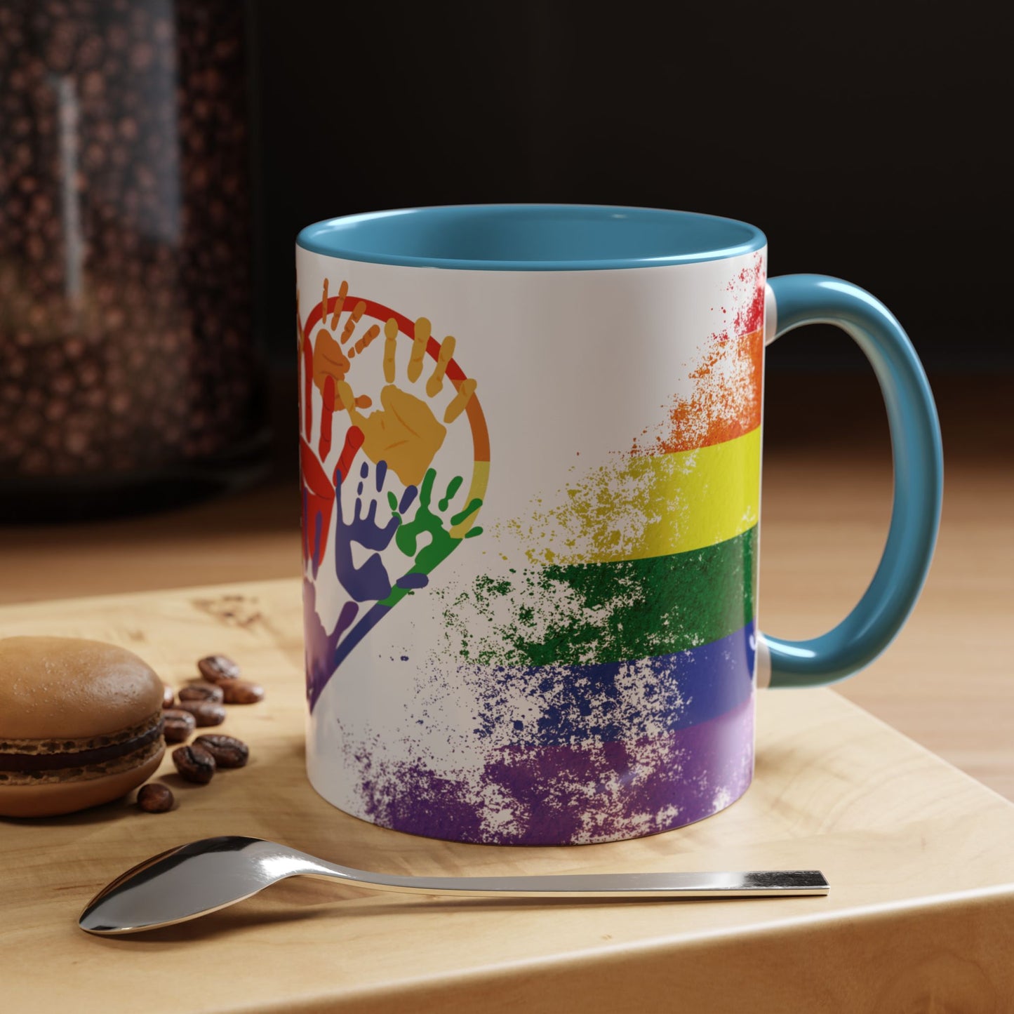 Handprint Heart Pride Mug | Rainbow Splash Ceramic Cup | 11oz & 15oz