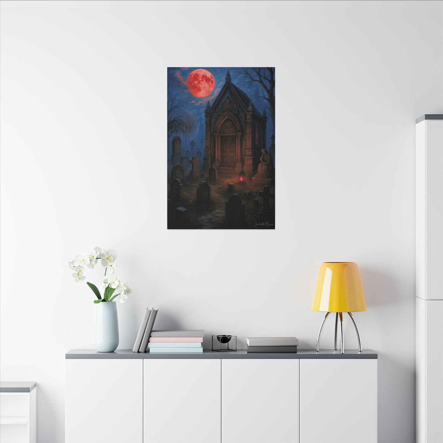 "Blood Moon Mausoleum" – Gothic Graveyard Fine Art Matte Canvas Print (Vertical)