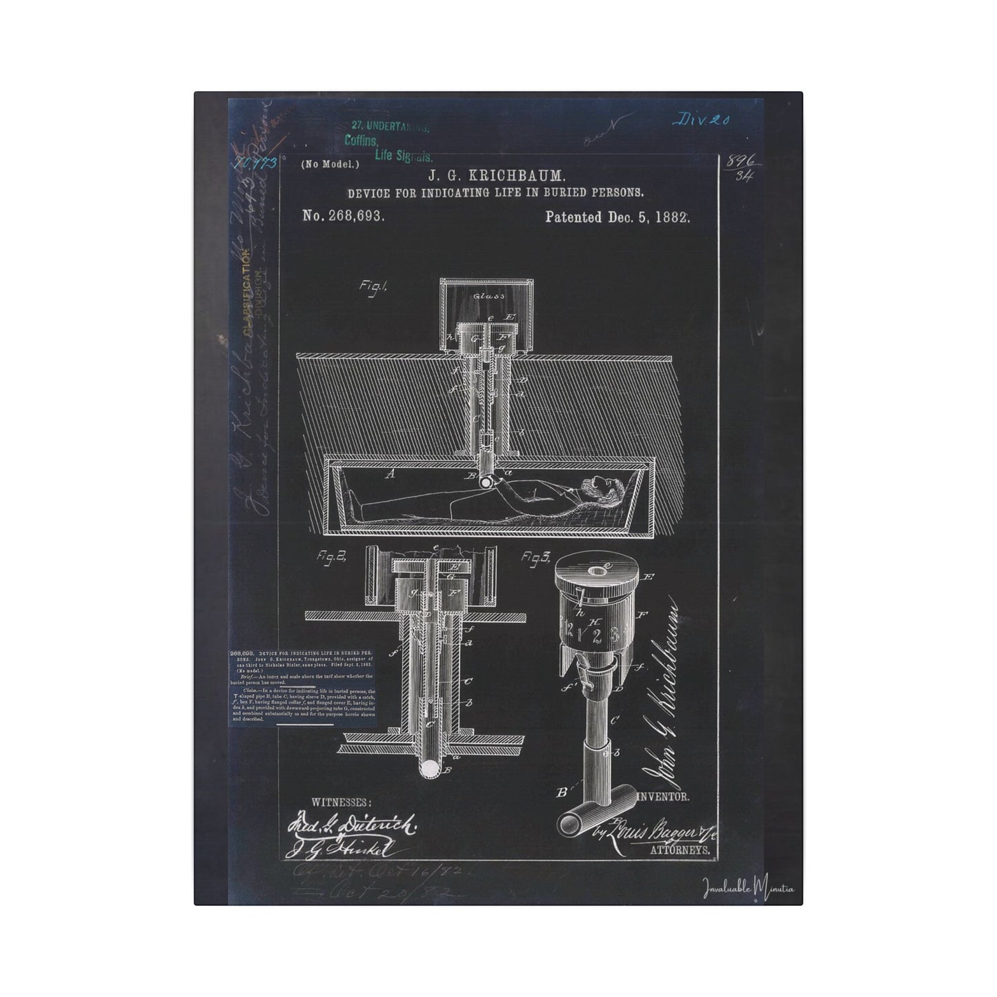 Safety Coffin Patent Print (1882) β Gothic Blueprint Canvas Wall Art